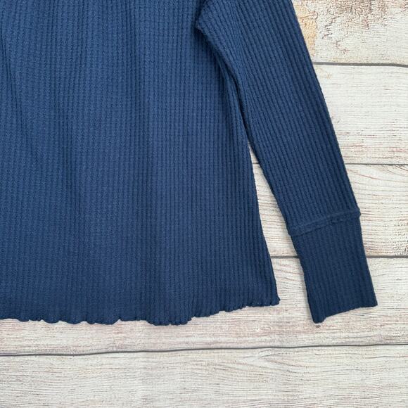 Anthropologie Henley Waffle Knit Blouse Womens Medium Navy Blue - Picture 7 of 12